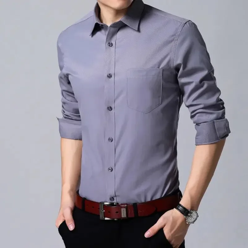 Plus Large Size 9XL Slim Fit Mens Business Casual Long Sleeved Shirt Black Work Regular Classic Male Social Dress Shirts KOACUS