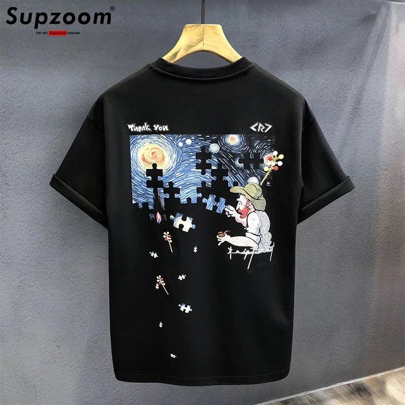 Supzoom New Arrival Summer Top Fashion Printed Neutral Short O-neck Casual Hip Hop Heavy Texture Cotton Ins Loose Men Tshirt