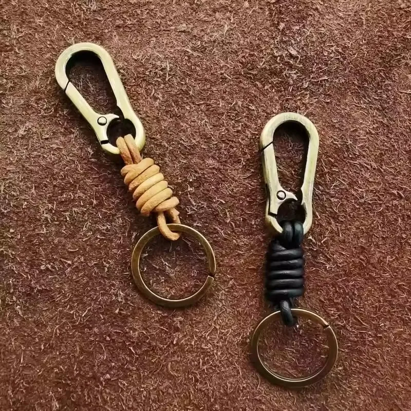 Braided Cowhide Rope Key Chains Pendant Vintage Bronze Spring Keychain Accessories Exquisite Waist Hanging Keyring Accessories