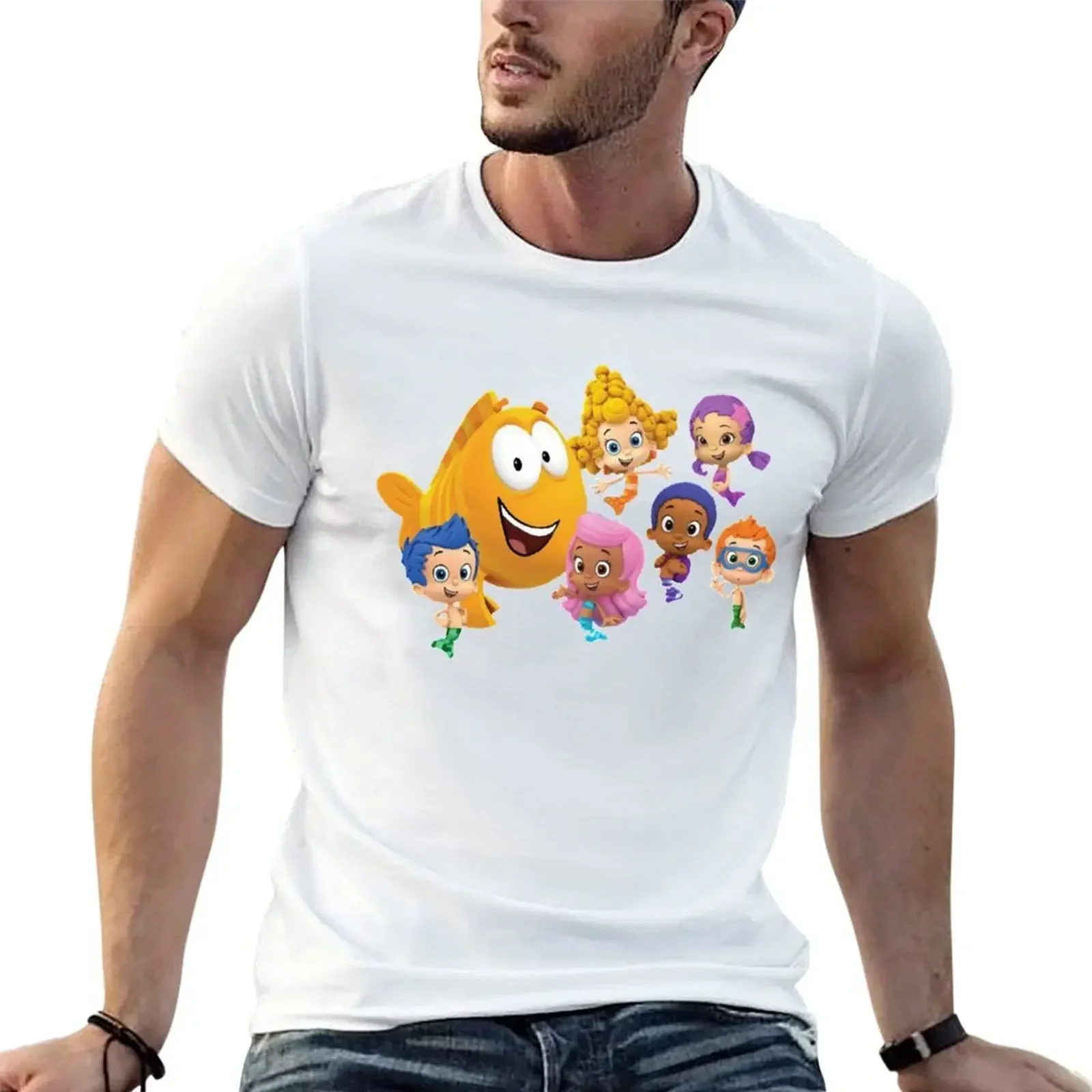 

Day Gift Happy Cartoon Bubble Guppies Christmas T-Shirt street wear vintage clothes blacks plus sizes Short sleeve tee men