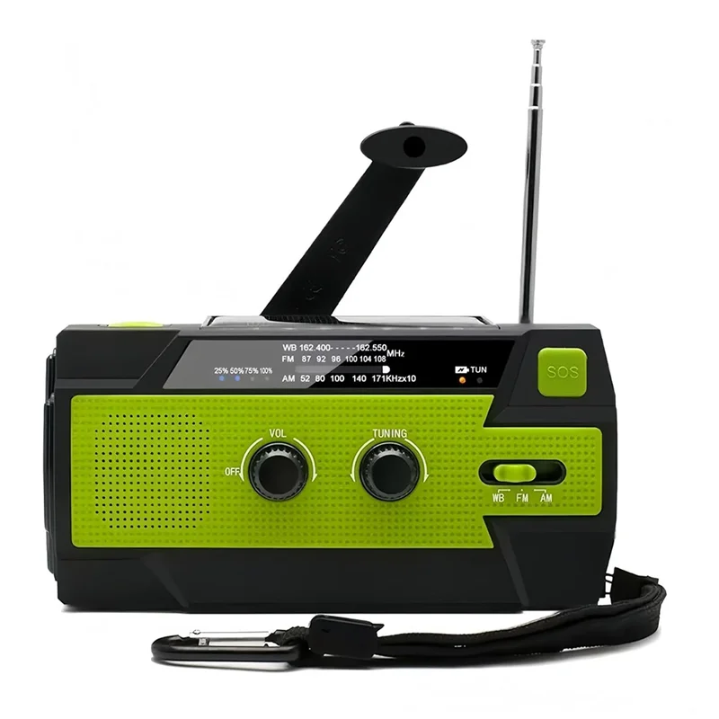 راديو الطقس في حالات الطوارئ، شحن بالطاقة الشمسية، 3 مصابيح كاشفة LED، مصباح قراءة التعريفي LED، إنذار SOS، قابل لإعادة الشحن بالنسبة لنا-TCE