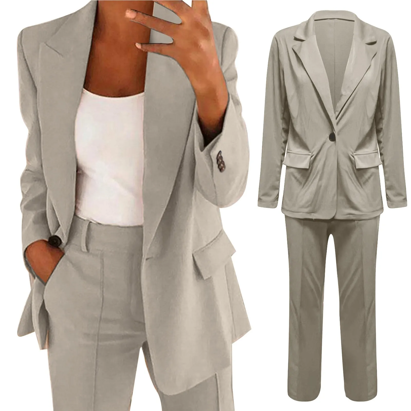 

Women's Two Piece Lapels Suit Set Office Business Long Sleeve Button Formal Jacket + Pant Suit Slim Sequin Suits for Women