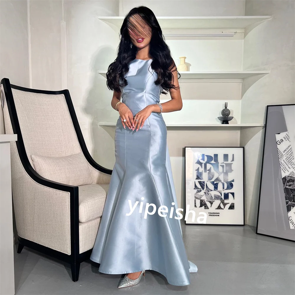 Jiayigong  Satin Applique Draped Birthday Mermaid O-Neck Bespoke Occasion Gown Long Dresses Saudi Arabia  