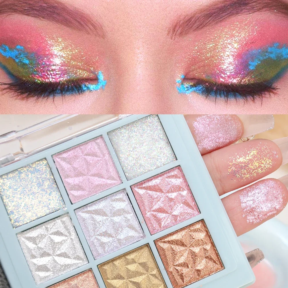 Glitzer Perlmutt Lidschatten Palette wasserdicht glänzenden Lidschatten 9-Farben blau rosa Schneeflocke dauerhafte Chrom Augen Make-up Kosmetik