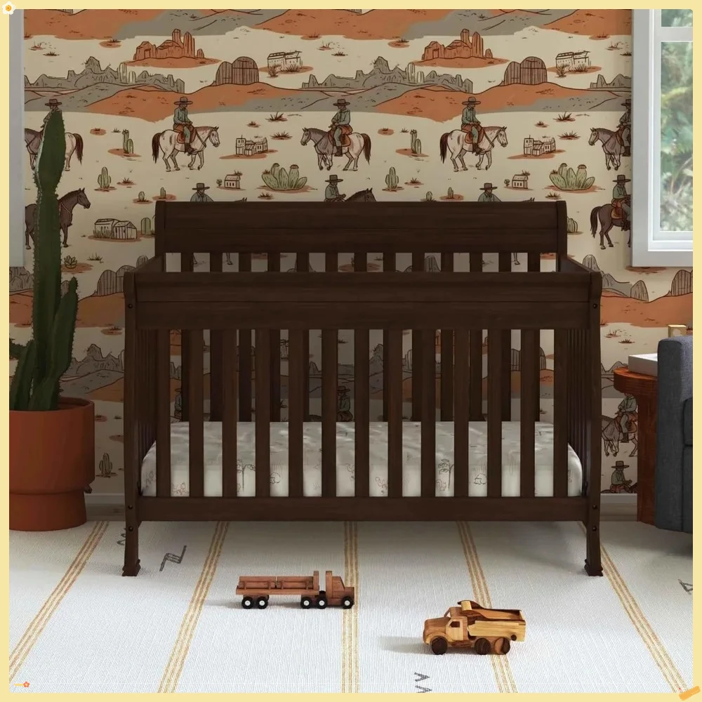 4-in-1 Convertible Baby Crib with Wooden Toddler Bed, Daybed & Full-Size Bed Conversion - Easy to Assemble