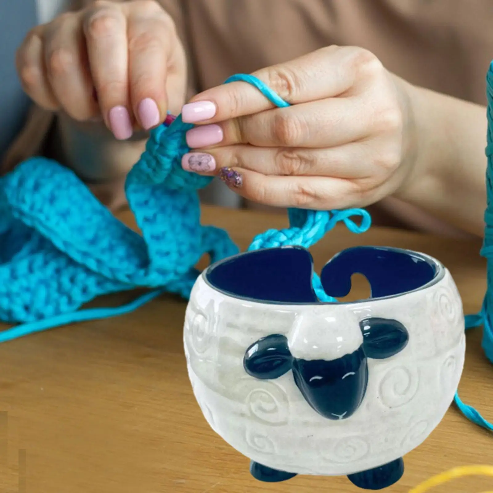 Yarn Bowl Decorative Knitting Supplies Handmade with Holes to Let Yarn through Sheep Shape Organizer Knitting Bowl Yarn Holder