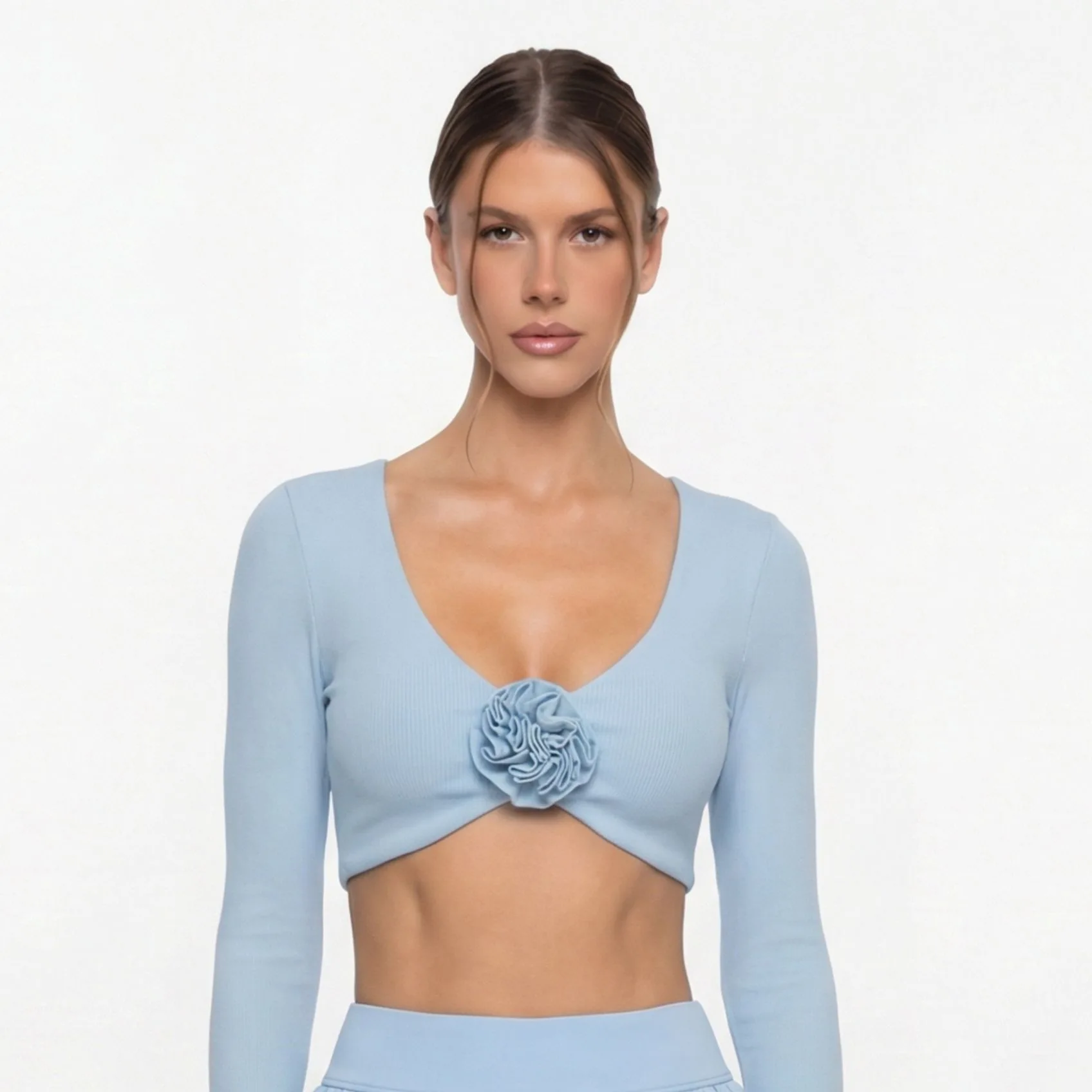 

FUBEIK Sports Yoga Long Sleeve Tight Breathable Three-Dimensional Flower Workout Clothes Sportswear Woman Gym Pettiskirt