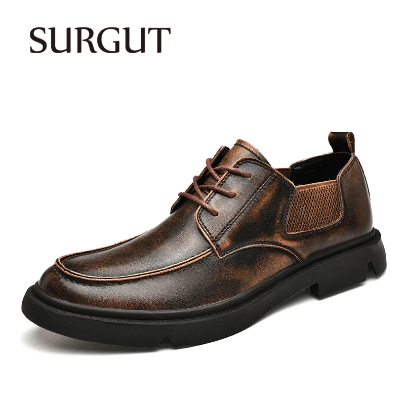

SURGUT Youth Middle Aged Split Leather Oxford Shoes Non-Slip Rubber Sole Comfortable Work Men Shoes