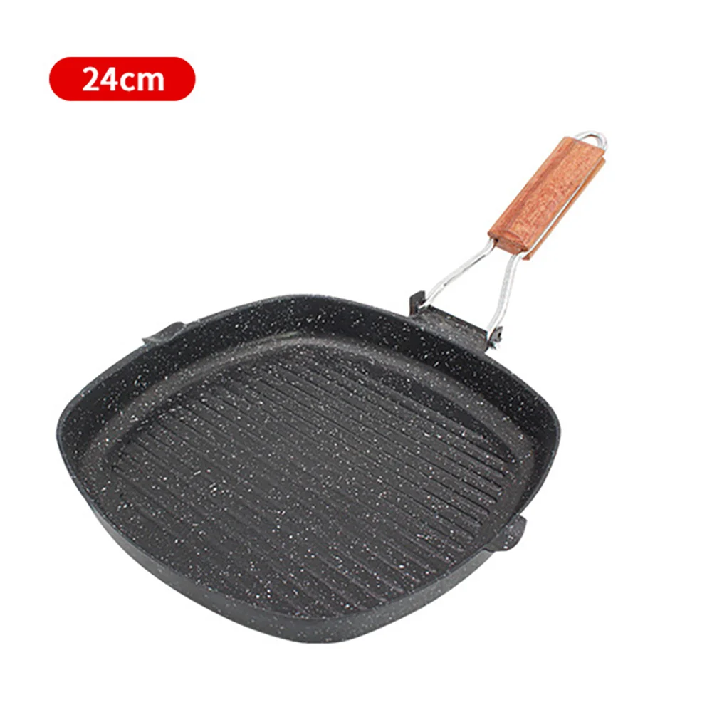 Outdoor Home Klappbare Steakpfanne, gestreifte Pfanne mit flachem Boden, spezieller antihaftbeschichteter Gasinduktionsherd zum Braten von Steak – Detail 4