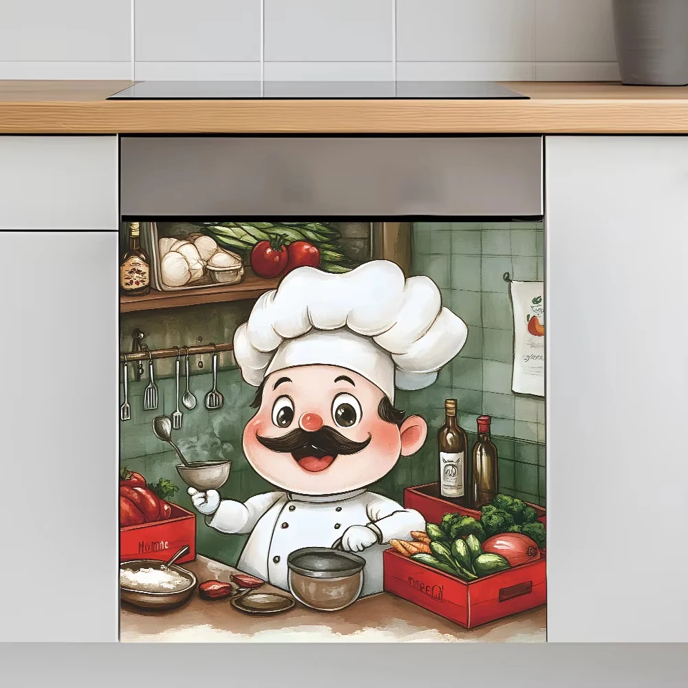 Cartoon Work Seriously Chef Kitchen Restaurant Cooktop Landscaping Decorative Stickers Self-adh B71