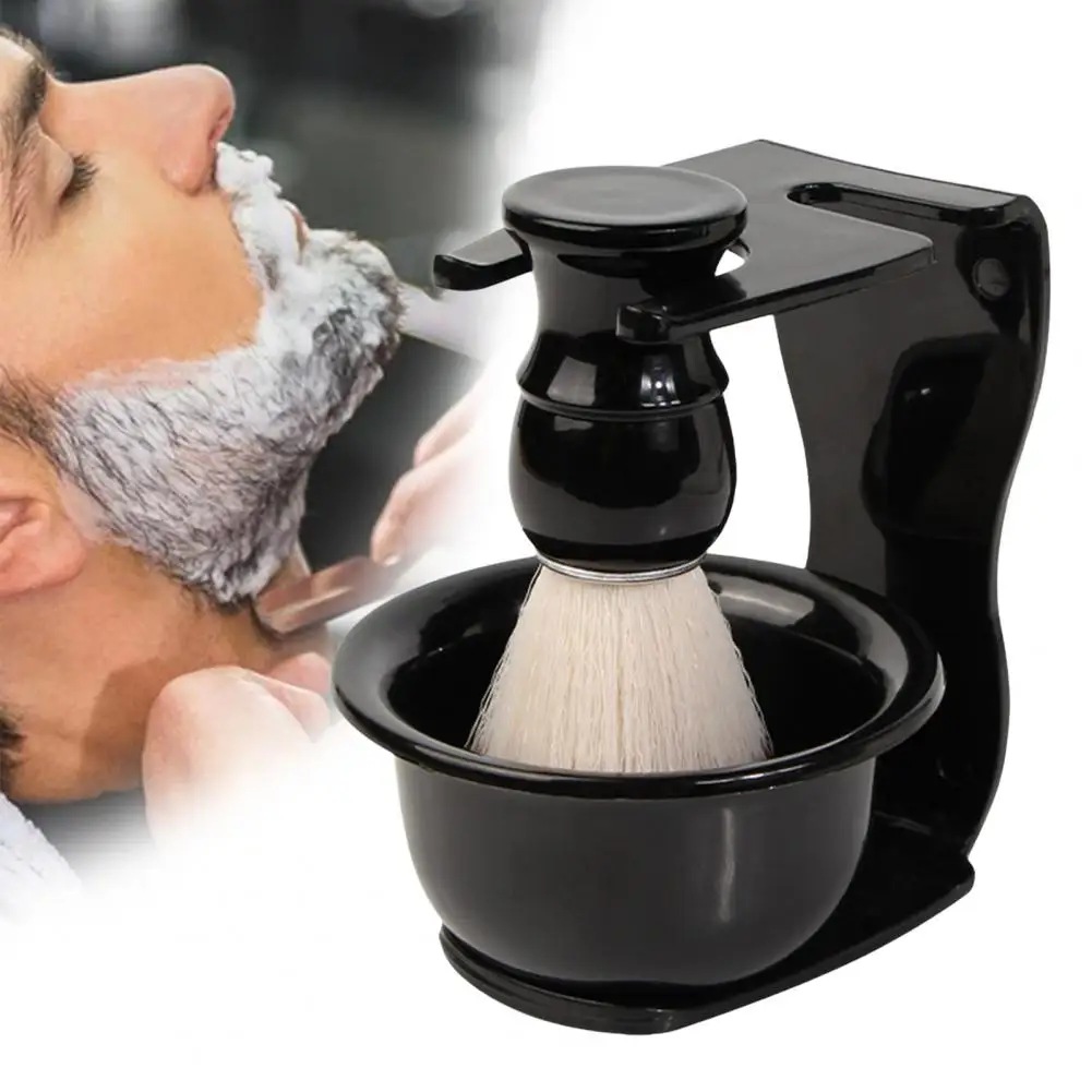 Kit per toelettatura barba 3 in 1 con pennello da barba Supporto per ciotola per sapone Design ergonomico Set per la cura della barba Strumenti per la rasatura per la cura del viso