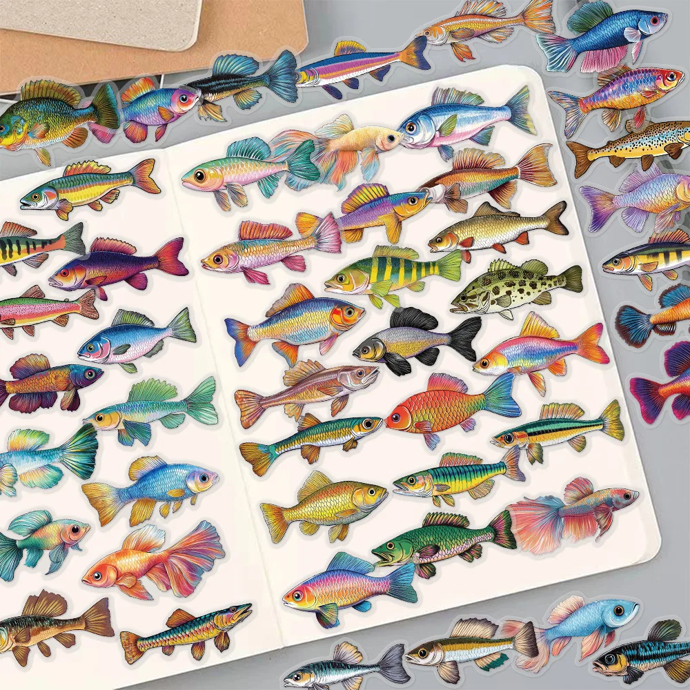 10/30/50PCS Fish Transparent Stickers Go Fishing Sticker Animal Cartoon Decals DIY Toy Scrapbook Luggage Laptop Guitar Car Bike