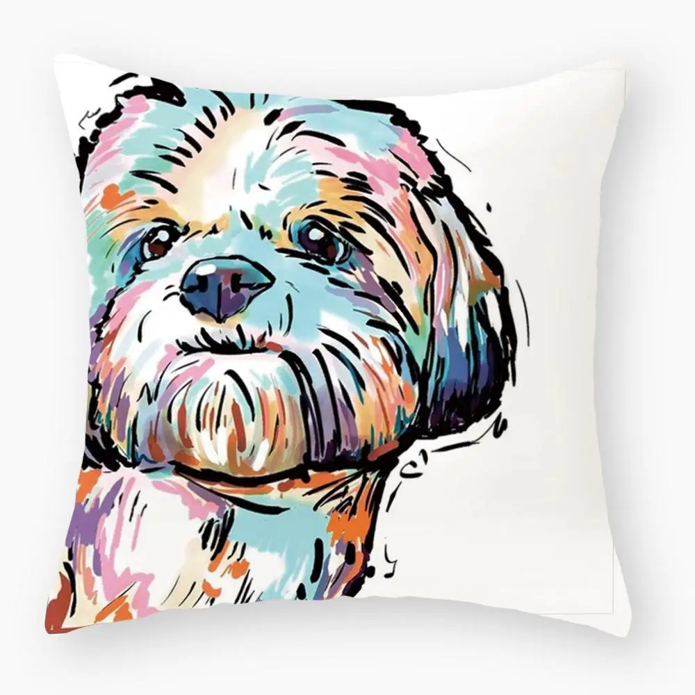 Sofa Pillowcase Bedroom Decoration Cushion Cover Cute Dog Yorkie  Pug Pillow  Car