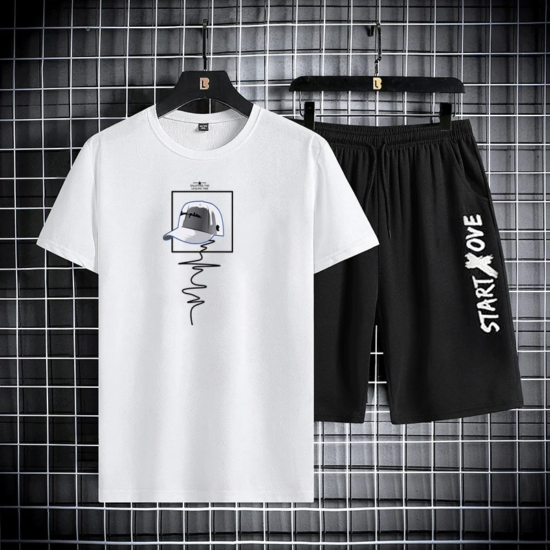 

Men Sets Summer Quick-drying Thin Short Sleeve Tshirts+Sport Shorts Suit Fashion Tracksuit Casual Men Clothing Joggers Sport Set