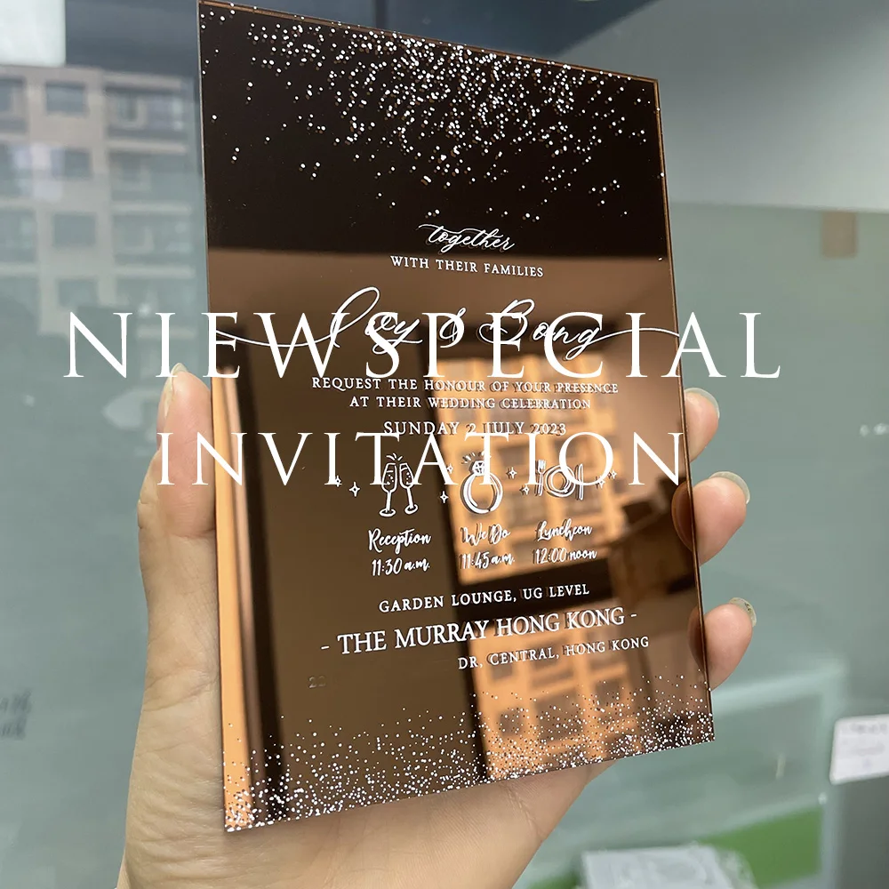 

Brown Color Mirror Acrylic Custom Wedding Invitation Birthday Engagement Invitation with Envelope Festival Universal