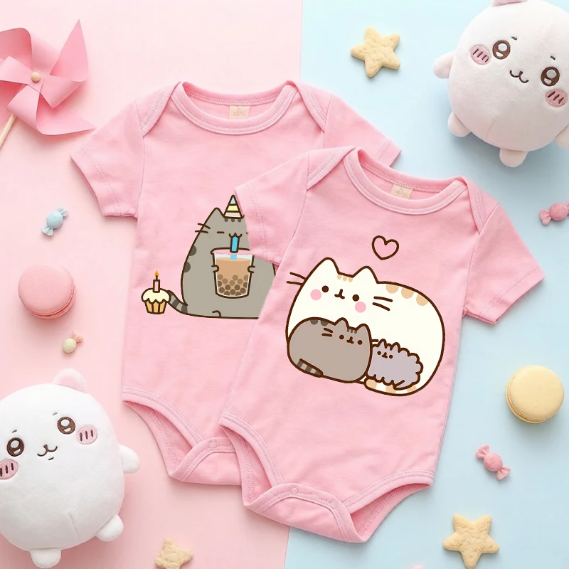 

Cute Pusheens Girl's Baby Jumpsuit Cotton Newborn Internet Popularity Kawai Anime 3-24m Infant Clothes Safe Soft Romper Bodysuit