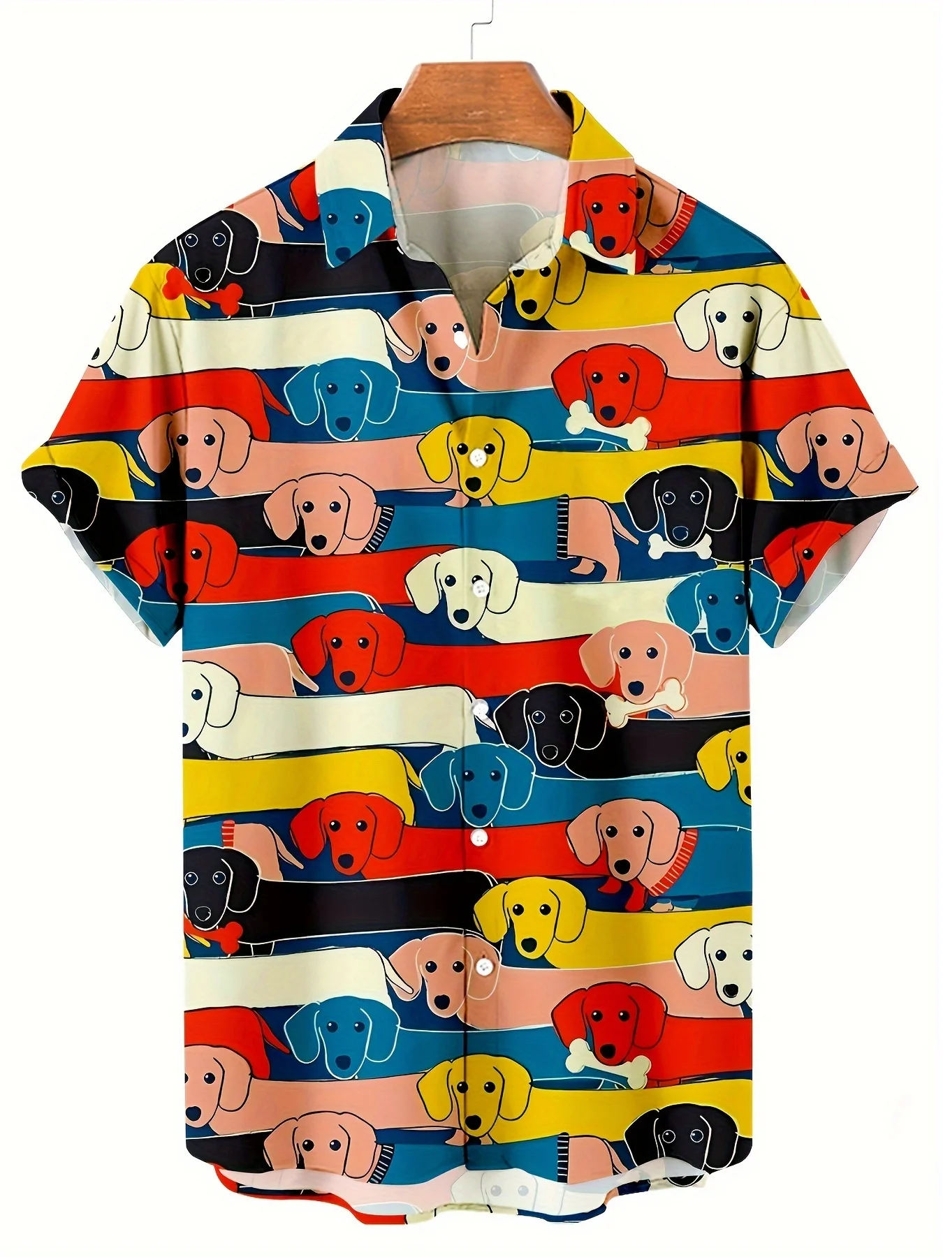 

Short manga shirt with cartoon dog pattern for men, 3D printed flap, summer vacations, Hawaiian, shirt