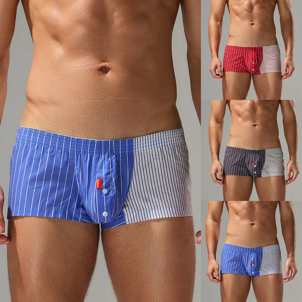 

Men Cotton Splicing Striped Boxer Shorts UnderpantComfort Sexy Lingerie Brazilian Underwear Trunks Home Sleepwear Men's Clothing
