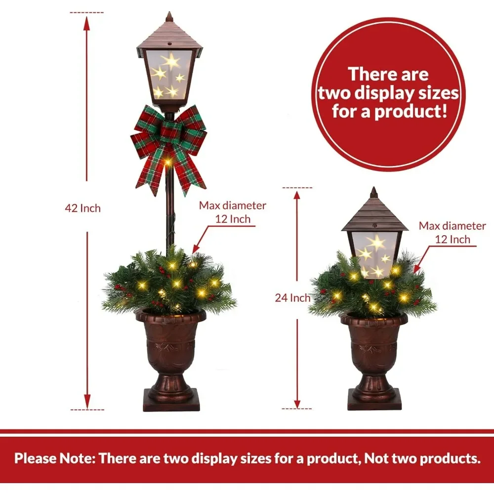 2Pack 3.5-Foot Christmas Decorated Pre-Lit Lamp Post  for Front Door, Entryway, Patio Porch Home Decorations,Indoor use