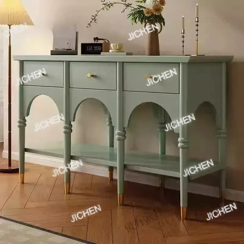 프랑스식 맞춤형 레스토랑 콘솔 테이블, 블랙 원목 서랍장이 있는 레트로 유니크 콘솔 테이블 (B&B용)