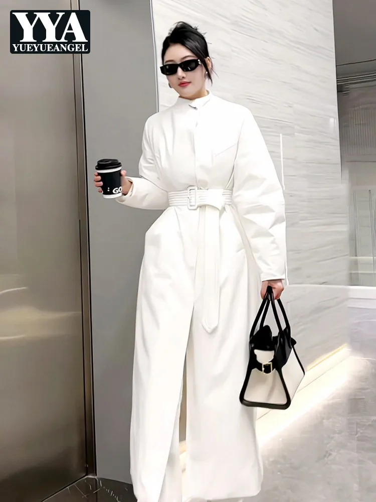 Damska kurtka puchowa w stylu koreańskim, z okrągłym dekoltem, szarfami, jednolita, do kolan lub dłuższa, ciepły zimowy płaszcz.