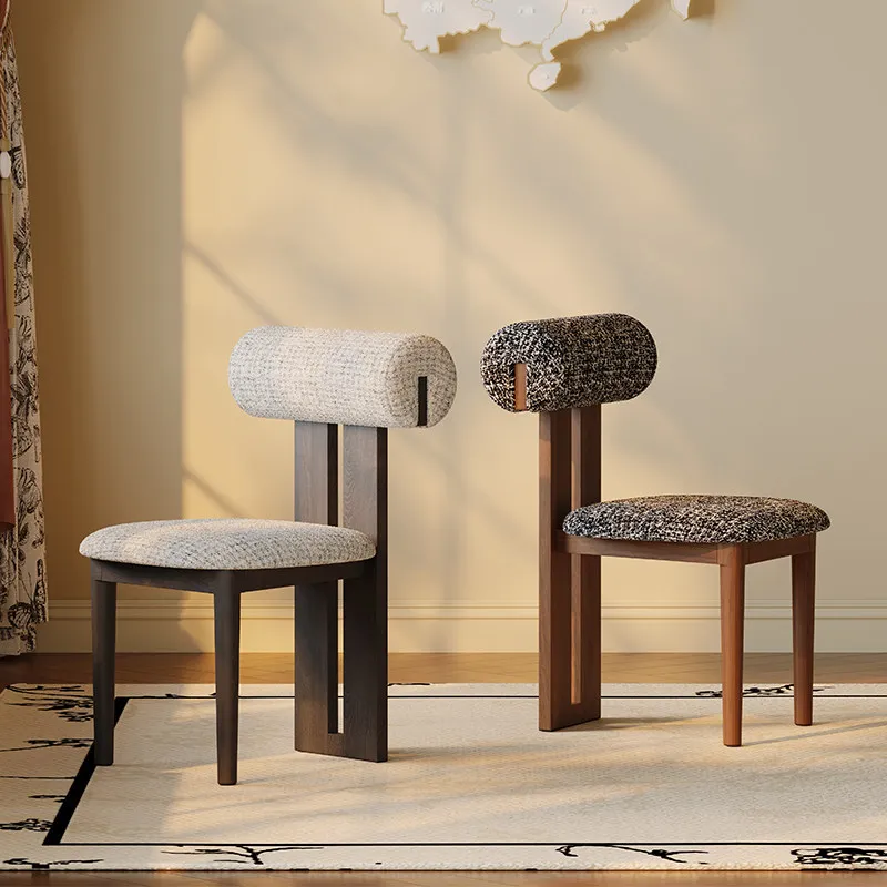 6-piece Set Nordic Solid Wood Dining Chairs, French Retro Style Dining Chairs, Comfortable Fabric Creative Hippo Dining Chairs