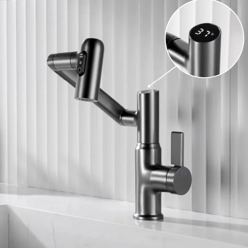 1080 rotating splash filter robotic arm faucet 360 degree swivel extendable 3 way digital display faucet for bathroom sink