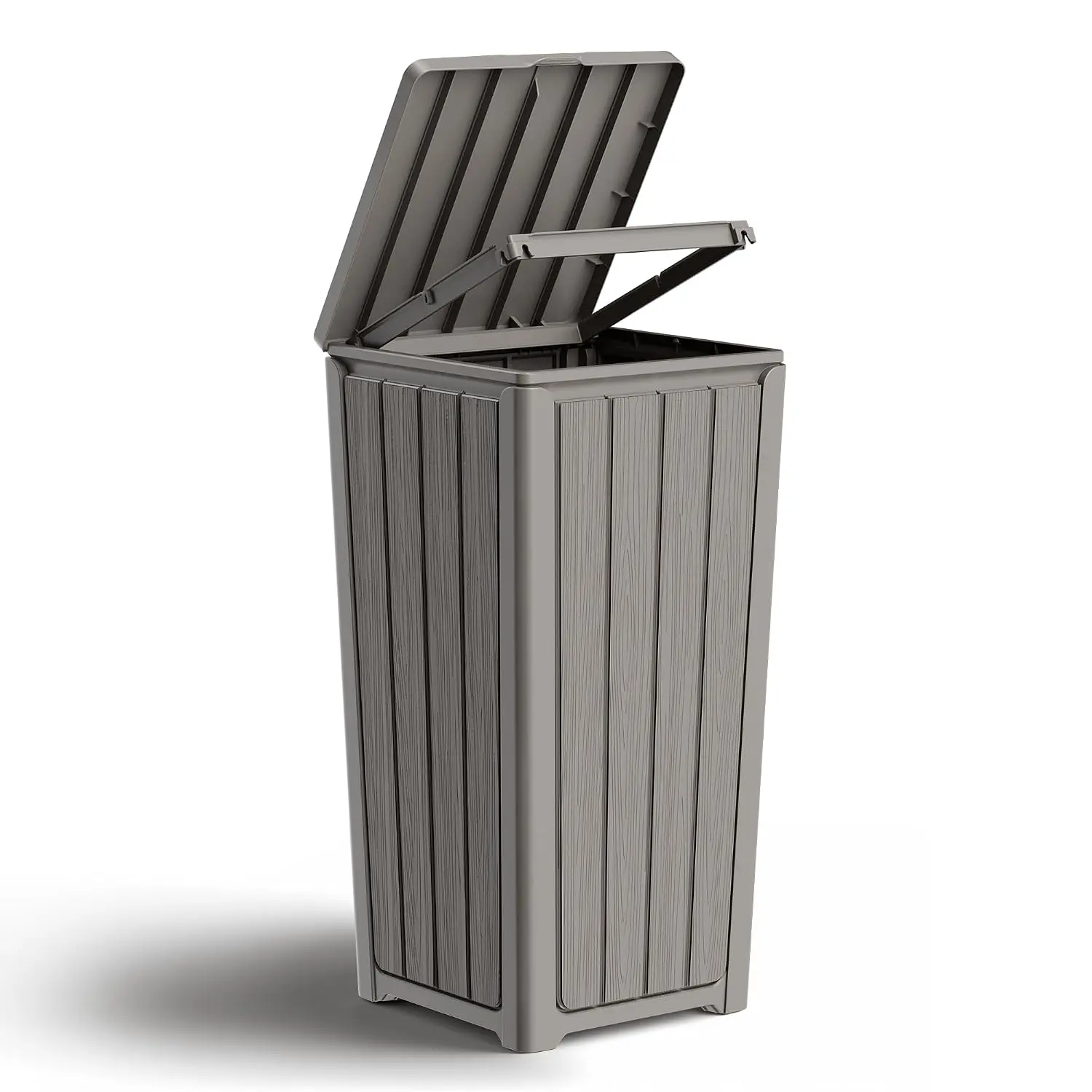 Outdoor Trash Can with Lid, Waterproof Resin Outdoor & Indoor Garbage Can, Large Kitchen Trash Can for Patio, Garage, Pool