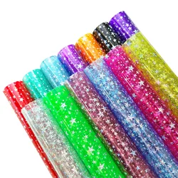 Ranbow Star Jelly Clear PVC Fabric Faux Leather Vinyl Film for Sewing Bag Bow Earrings DIY  Material 0.3MM Leatherette 30*135CM