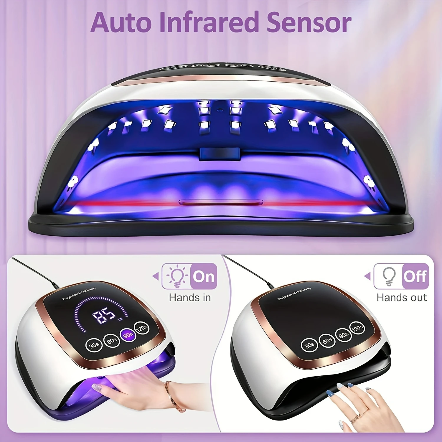 Lâmpada UV LED profissional para unhas com display LCD, sensor automático e 4 configurações de temporizador - Secador de unhas doméstico de qualidade salão com 42 diamantes