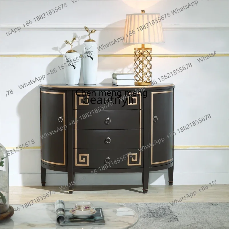 cc182Modern Chinese porch cabinet partition decoration dining side locker walnut semicircle R