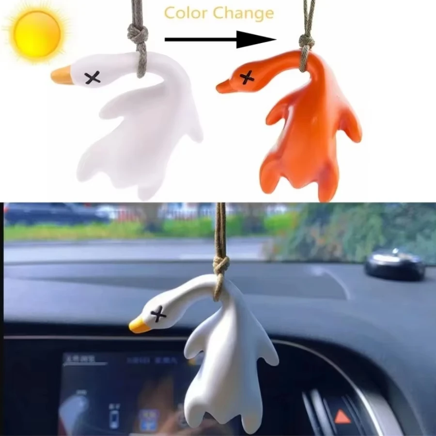 Cute Color Changing Duck Car Pendant Sunlight White Orange Swing Ornament Rear View Mirror Charm Unisex Gift New