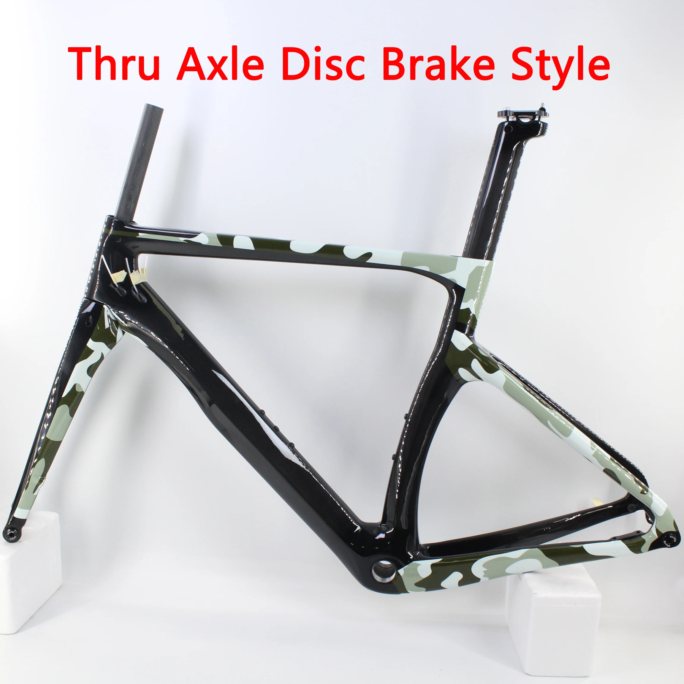 Brand New NK1K Camouflage 700C Racing Road Bike 3K Full Carbon Fibre Bicycle Thru Axle Disc Brake Frame Fork+Seatpost+Headsets