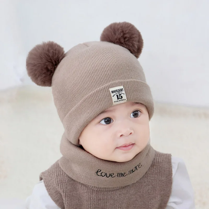 Autumn Winter Baby Warm Knitted Hats With Pom Kids Knit Beanie Hat Solid Color Children Hat For Boys Girls Accessories