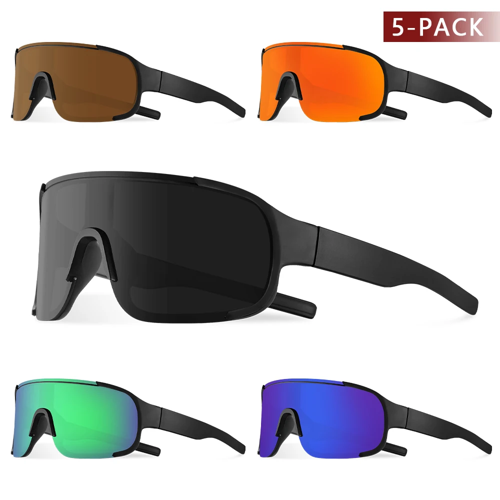 CRIXALIS 5-teilige Herren-Sportsonnenbrille mit großem Rahmen, Camping und Wandern, entspiegelte Sonnenbrille, trendiger und modischer Schatten, UV400