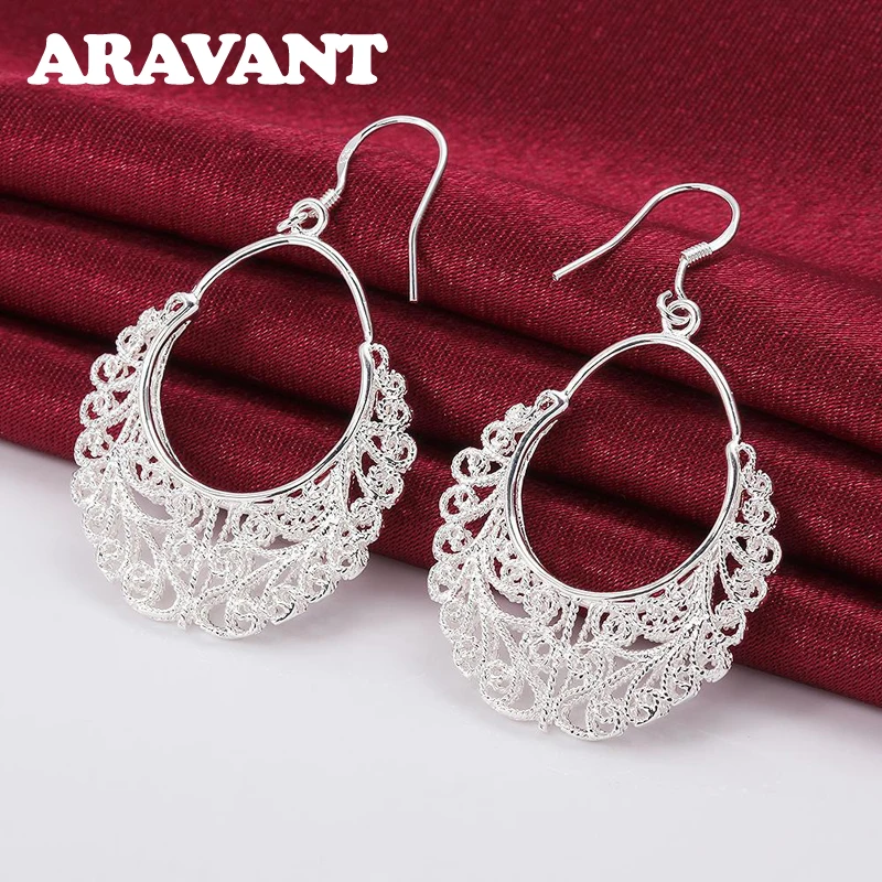 

925 Silver Weave Hollow Moon Drop Earring For Women Fashion Wedding Jewelry