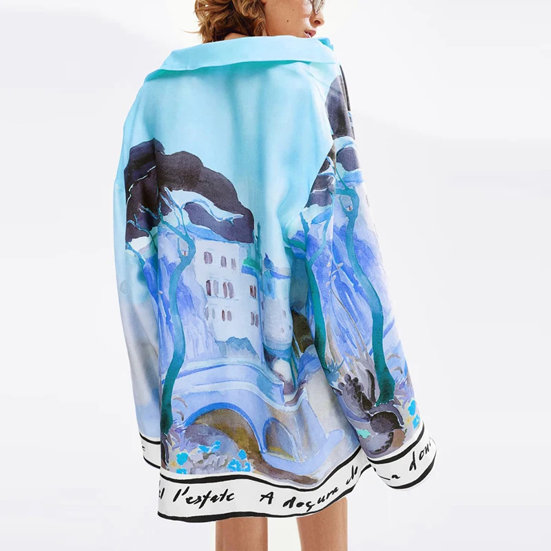 Blusa holgada informal de manga larga para vacaciones para mujer, Tops con botones estampados a la moda de primavera 2025, camisa elegante con cuello de solapa para la playa