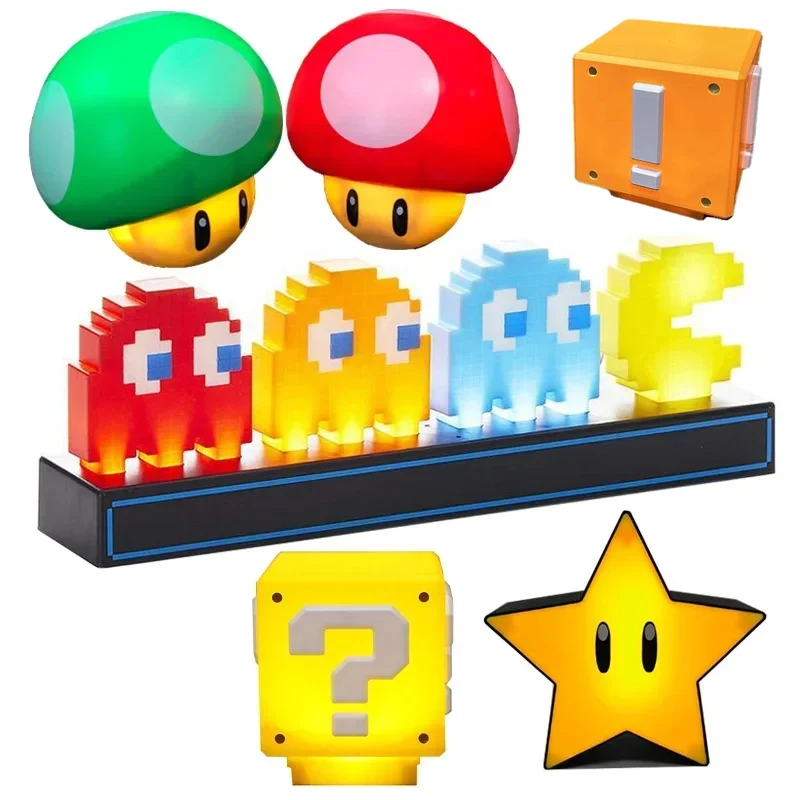 HOT 3D Super Mario Bros Lamp Super Star Light Led Music Night Light Sound Pac Man Usb Charging Desk Lamp For Gifts Toys