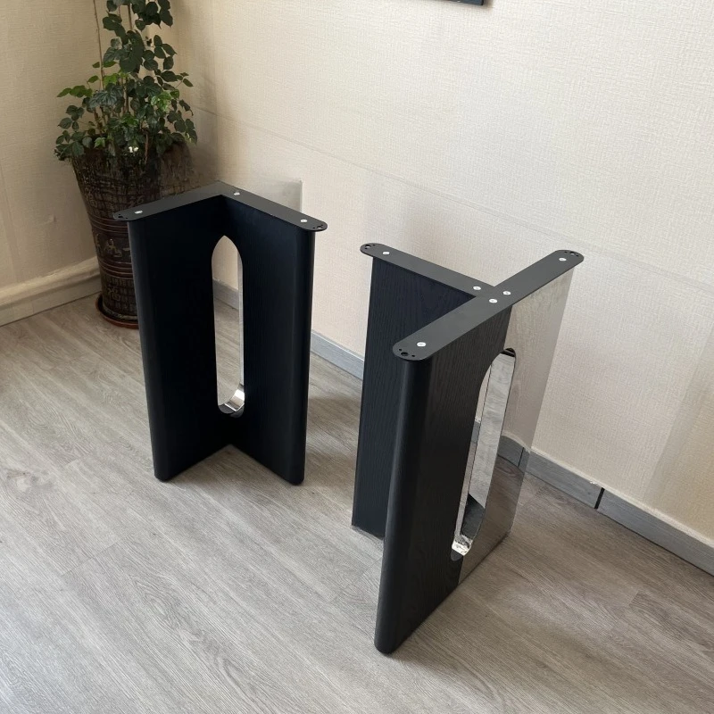 Stainless steel table foot rock slab marble dining table household hollow color matching base