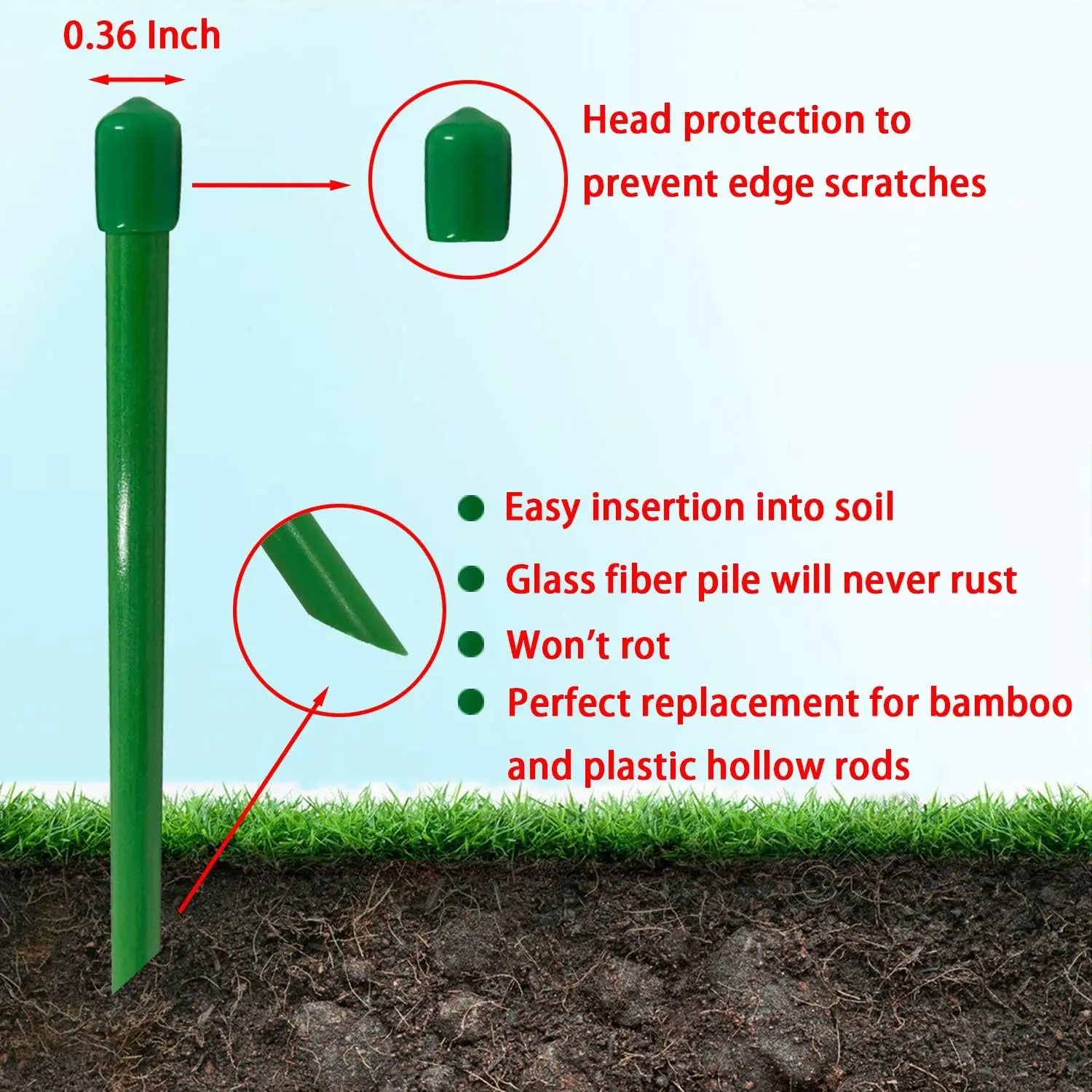 Garden Stakes 6FT,Plant Stakes,Tomato Stakes,Fiberglass Material,Strong and Durable,Will Never Rust,Pack of 20