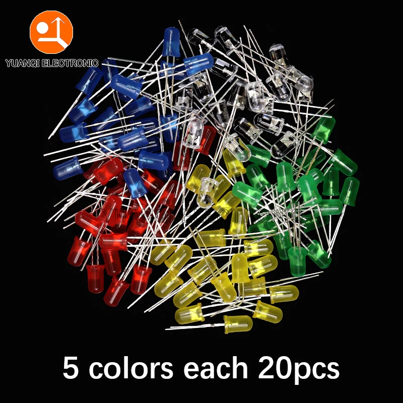 Ensemble électronique de diodes électroluminescentes, kit assressenti, blanc, vert, rouge, bleu, jaune, orange, F3, F5, LED, 3mm, 5mm