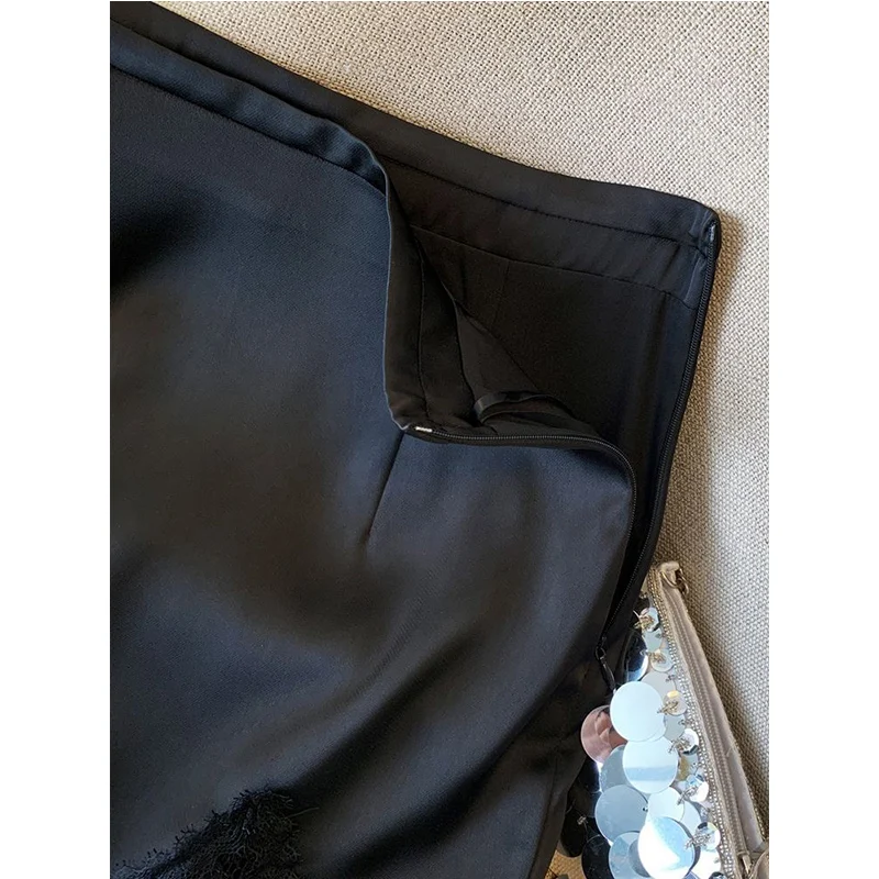 Summer New Women Fashion Lace Patchwork Satin A-line Skirt High Waist Solid Color Temperament Skirt Female Simplicity Skirts