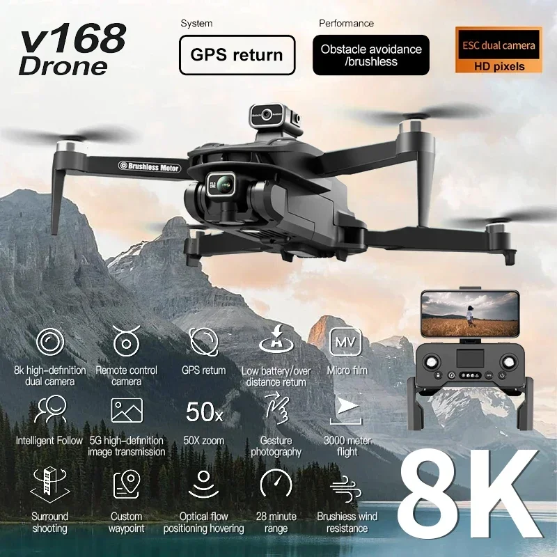 

2024 New V168 Original GPS Drone 5G Professional 8K HD Aerial Photography Dual-Camera Omnidirectional Obstacle Avoidance Drone