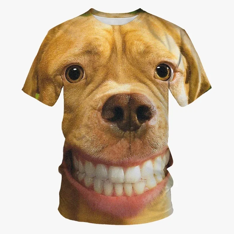 

Funny Dog Face 3D Print T-shirt Cool Animal Graphic Crew Neck Short Sleeves Casual Fashion Men's T-Shirt Summer Tops Street Tees