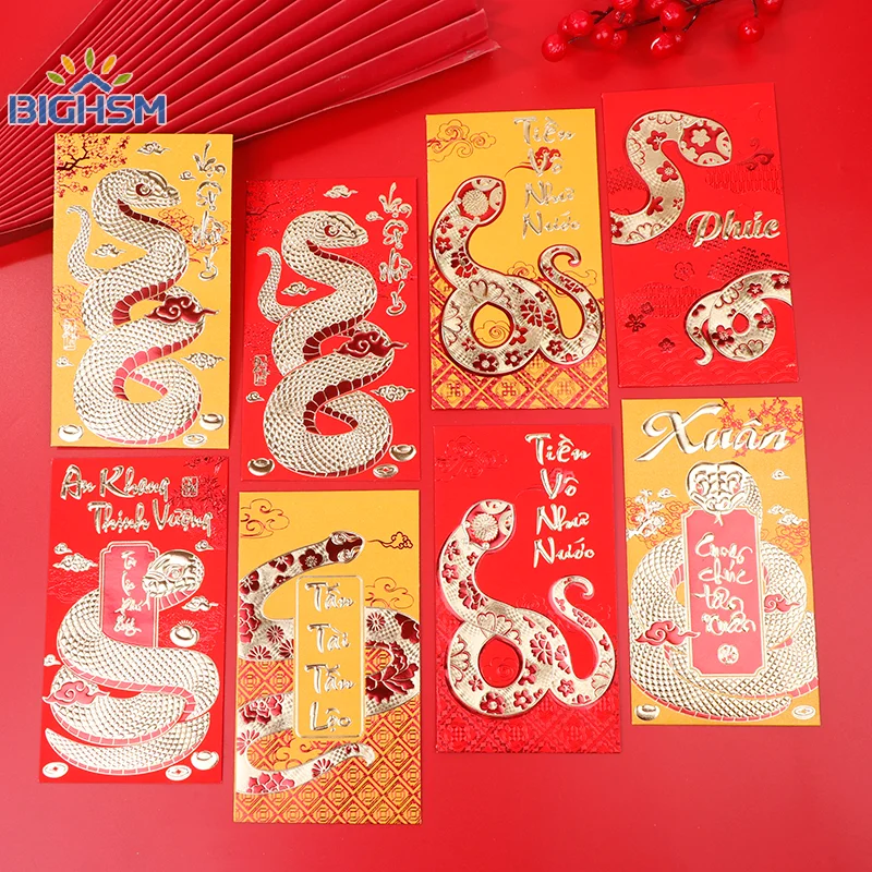 6Pcs 2025 Year Of The Snake Spring Festival Red Envelope New Gift Chinese Zodiac Lucky Lunar Vietnamese Money Pockets