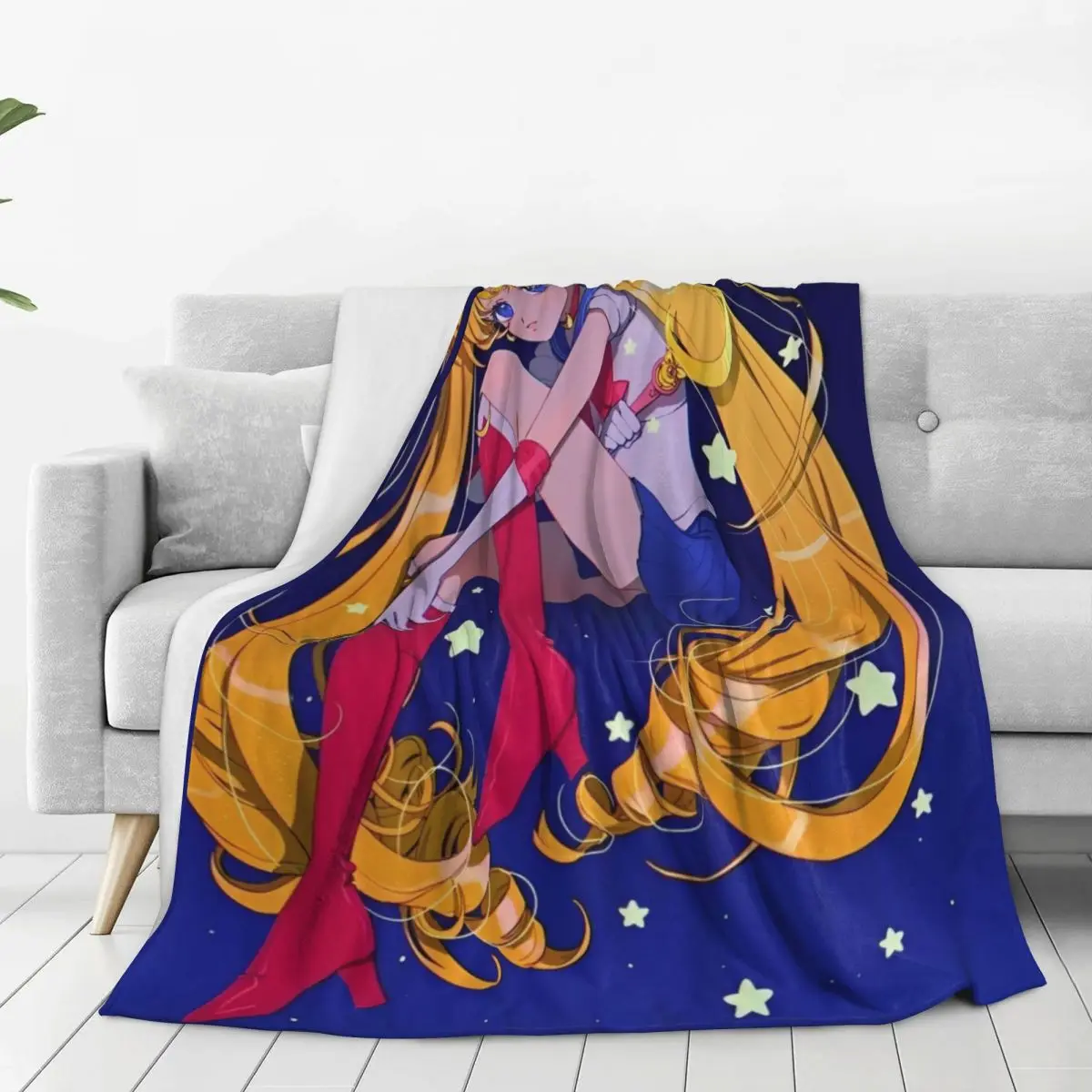 Warm Soft Blankets Decorative S-Sailor M-Moon Anime Cute Throw Blanket Flannel Bedspread For Couch Chair Sofa Bed Sofa Bed Cover