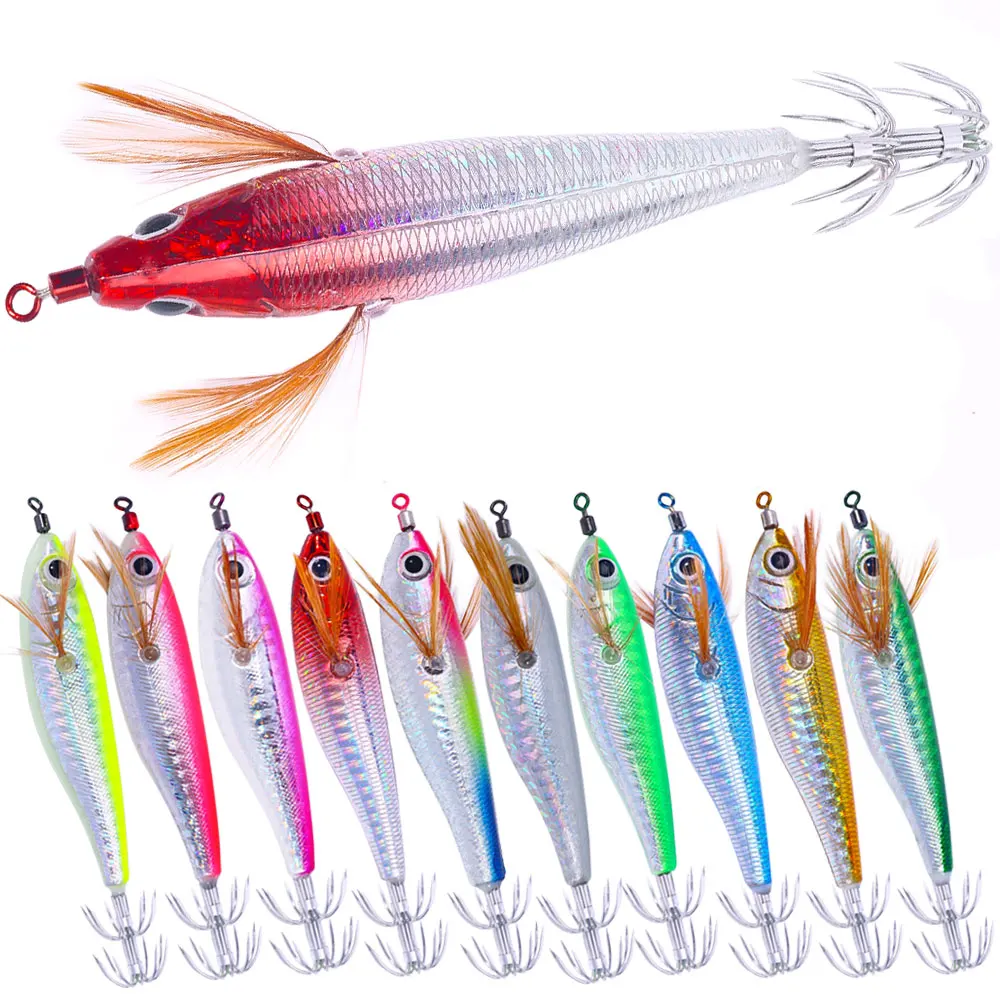 horizontal Squid Jigs 10cm 9.4g Fishing Lure Artificial Squid Hook Plated Jigging Baits For Sea Fishing Cuttlefish EGI Luminous