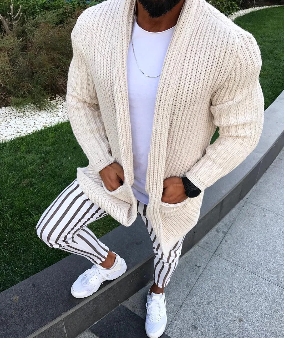 2023 New Slim Fit Long Sleeve Cardigan Polo Knit Top Sweater Men