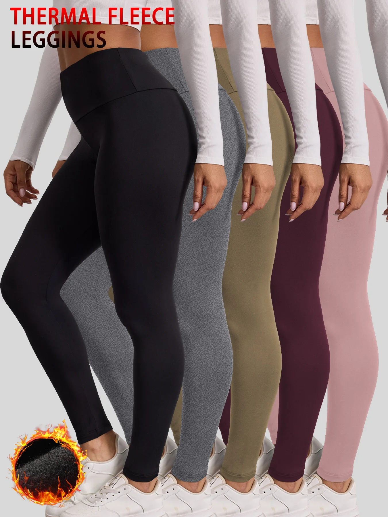 

Комплект из 5 женских термобелье с высокой талией на флисовой подкладке, зимние теплые толстые колготки для тренировок, мягкие штаны для йоги