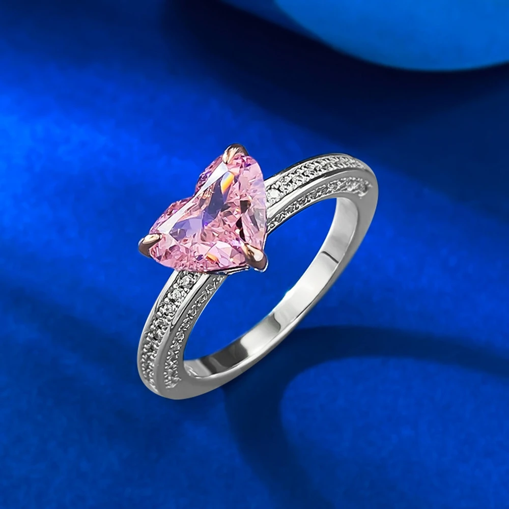 Wong Rain 925 Sterling Silver Heart 7*9 MM Lab Pink Sapphire High Carbon Diamond Gemstone Wedding Engagement Rings Fine Jewelry